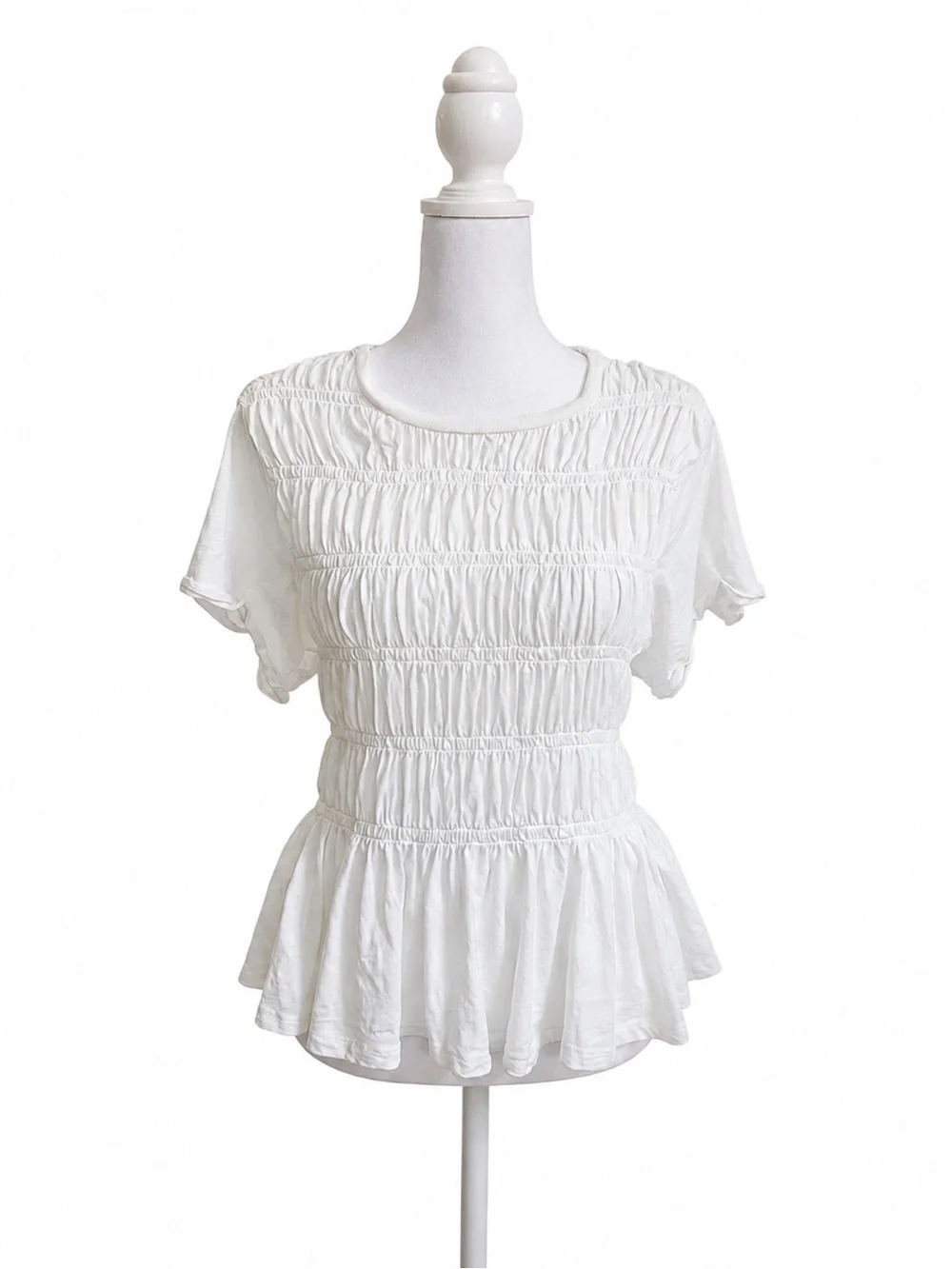 Pilcro Anthropologie White Smocked Peplum Top Organic Cotton Size M - Picture 1 of 7